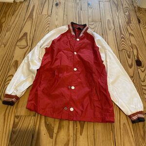 Vintage Sears Nylon Windbreaker Boys Jacket Size 12 Red White Snap Buttons 80s